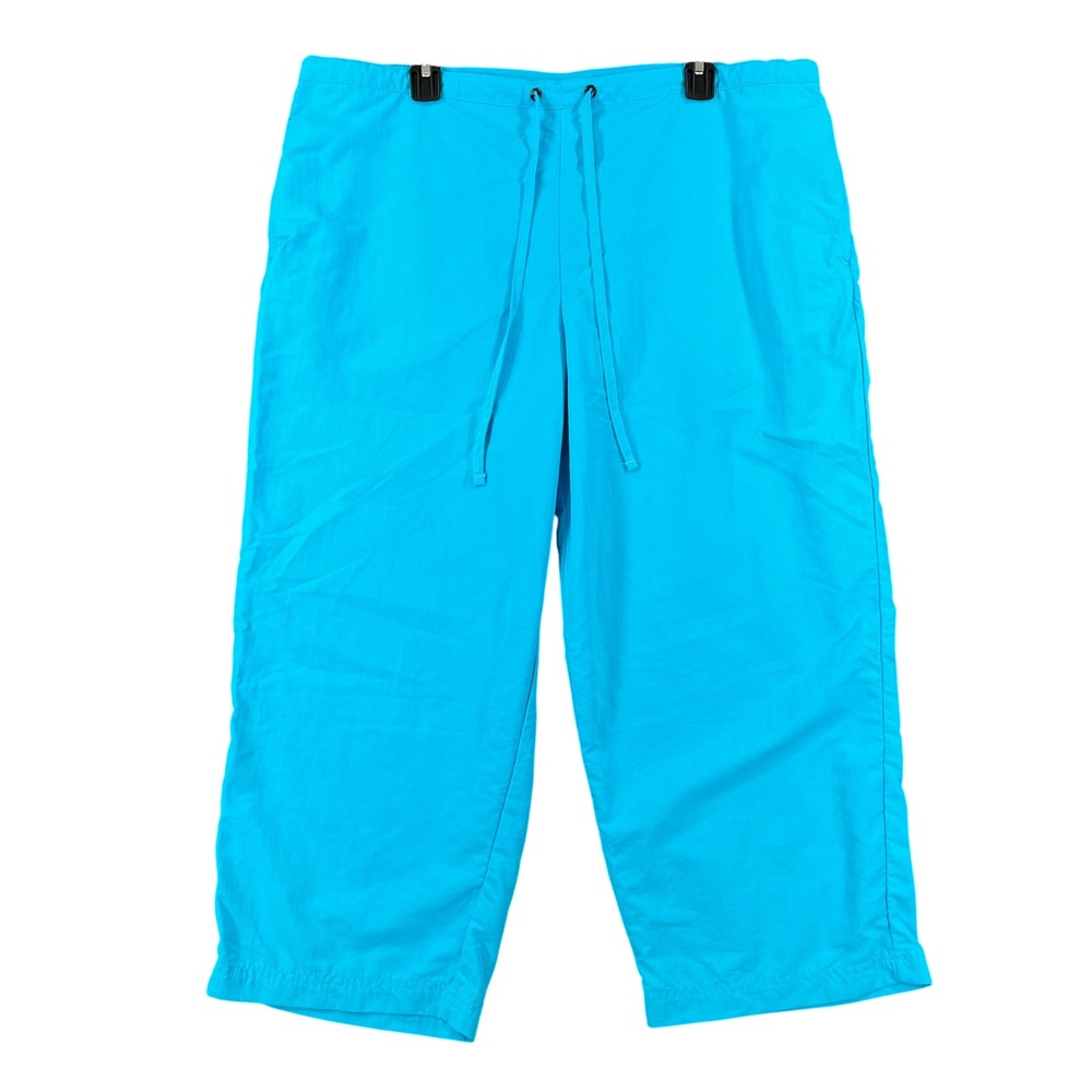 LL Bean Supplex Cropped Capri Performance Pants Womens XL Blue Nylon Drawstring